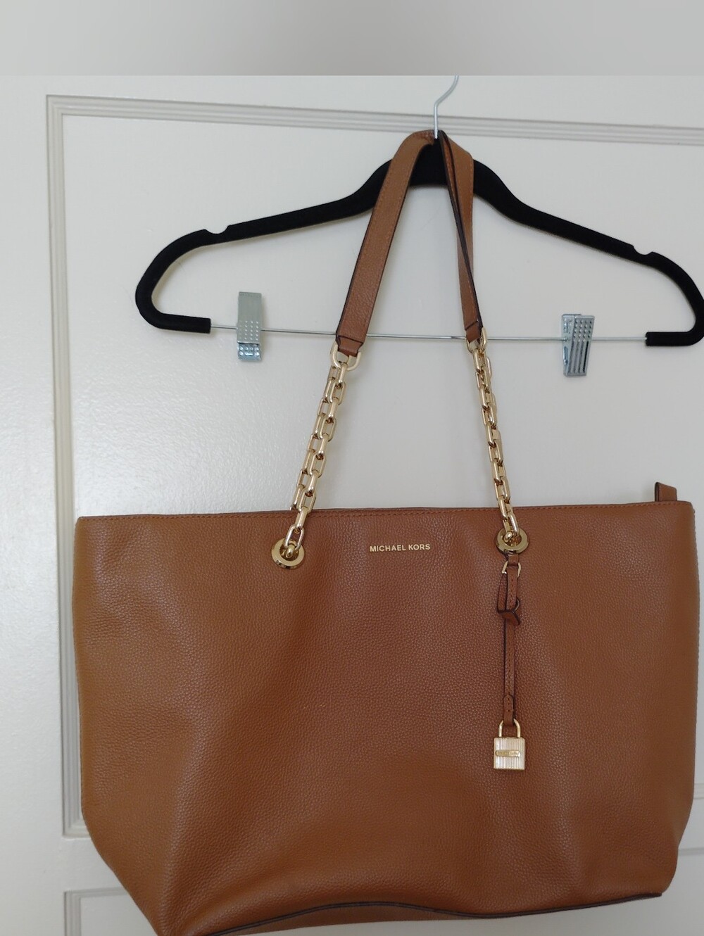 Michael Kors Brown Leather Tote with Gold Chain Handles
